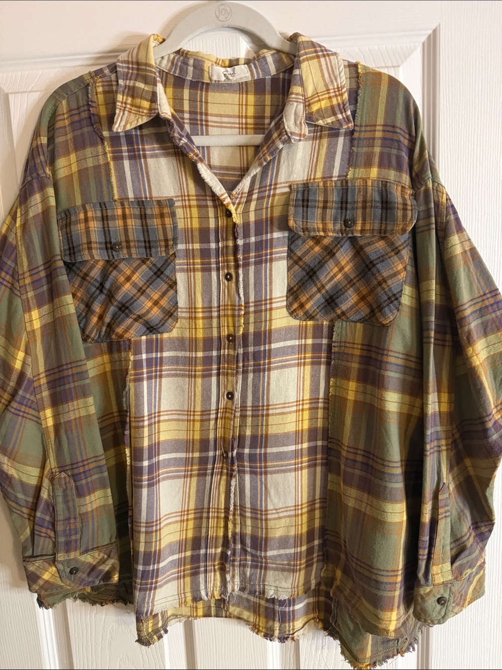 Easel Yellow, Green and Brown Plaid Button-Down flannel shirt 60” bust up to 2x